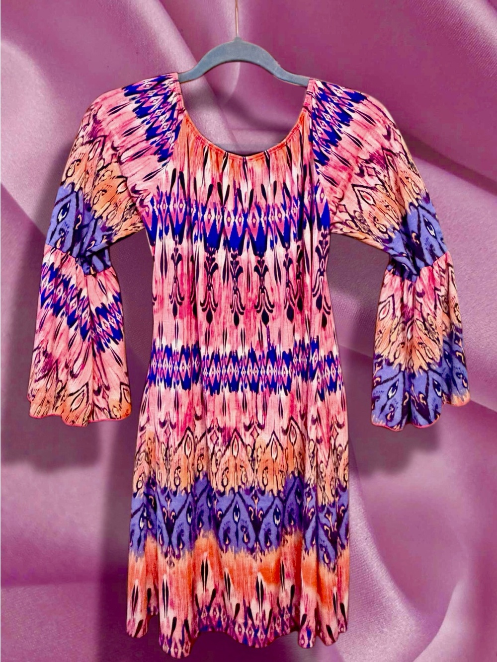 2 B Together Ikat Print Mini Dress - Pink & Orange Multicolor size Small - Picture 2 of 6